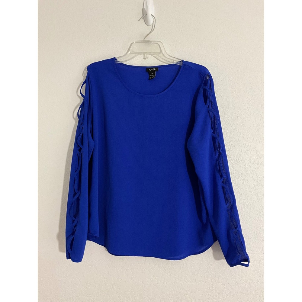 Rue21 Royal Blue Lattice Cage Cutout Sleeve Blouse XL Womens Long Sleeve Top